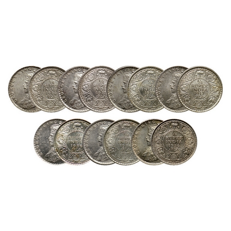 George V, Silver ¼ Rupee (7 Coins), 1914, 1936 Bombay Mint, 1917 (3), 1936 (2) Calcutta Mi