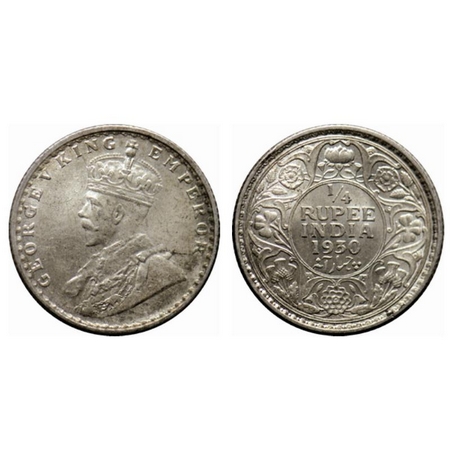 George V, Silver ¼ Rupee, 1930, Calcutta Mint. GK 1097. Almost Uncirculated, Scarce.