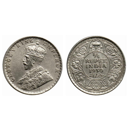 George V, Silver ¼ Rupee, 1930, Calcutta Mint, die crack on obverse, ghost on obverse. GK 