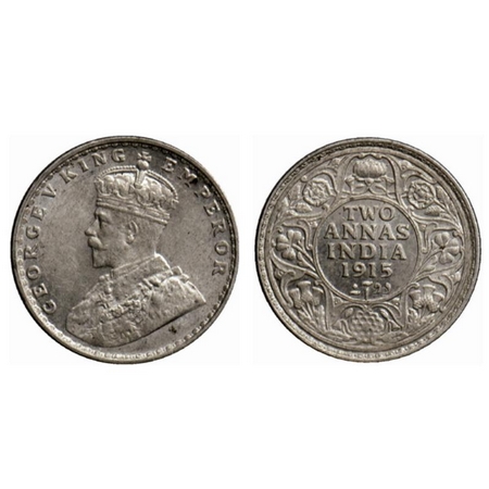 George V, Silver 2 Annas, 1915, Calcutta Mint. GK 1114. Extremely Fine, Scarce.