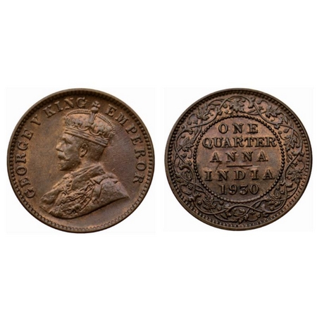 George V, Bronze Quarter Anna, 1930, Calcutta Mint, Ghost on Reverse. GK 1191. Extremely F