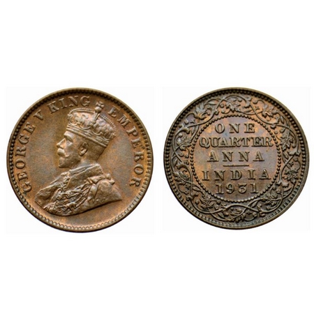 George V, Bronze Quarter Anna, 1931, Calcutta Mint, GK 1192. Almost Uncirculated, Scarce.