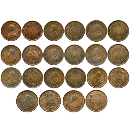 George V, Bronze ½ Pice (11 Coins), 1912 Complete ghost on Reverse/1924 Complete ghost on 