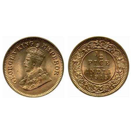 George V, Bronze ½ Pice, 1915, Calcutta Mint. GK 1201. Uncirculated, Very Scarce.