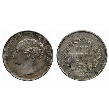 Victoria Queen, Silver Rupee, 1840, Continuous Legend, Calcutta Mint, C/VI, 'M' incused on