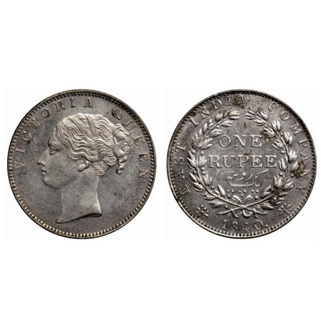 Victoria Queen, Silver Rupee, 1840, Continuous Legend, Madras Mint, A/IV, S incused, 'V' r