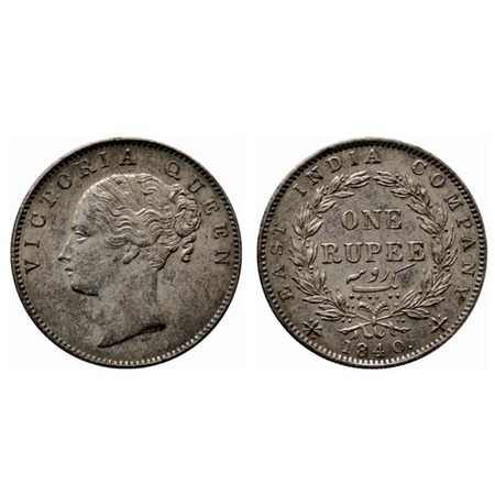 Victoria Queen, Silver Rupee, 1840, Continous Legend, Madras Mint, B/VII S incused at the 