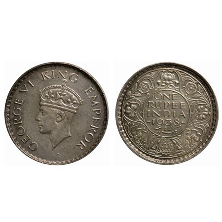 George VI, Silver Rupee, 1938, Bombay Mint, Type II, without dot. GK 1254. About Very Fine