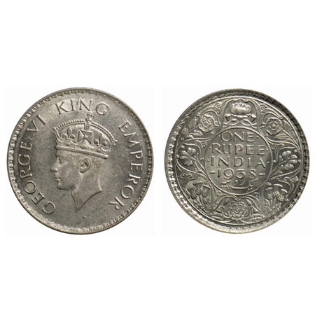 George VI, Silver Rupee, 1938, Bombay Mint, Type II, with dot. GK 1255. Almost Uncirculate
