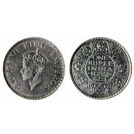 George VI, Silver, Rupee, 1939, Bombay Mint with dot, A/I, Type II, milled edge. GK 1256.