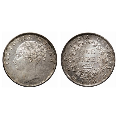 Victoria Queen, Silver Rupee, 1840, Continous Legend, Bombay Mint, C/VI, 35 Berries, Tiny 