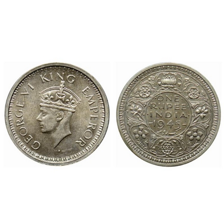 George VI, Half Silver Rupee, 1945, Bombay Mint, D/II, large '5', dot, security edge. GK 1