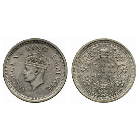 George VI, Half Silver, Rupee, 1945, Lahore Mint, large '5', D/II, 'L' raised, security ed