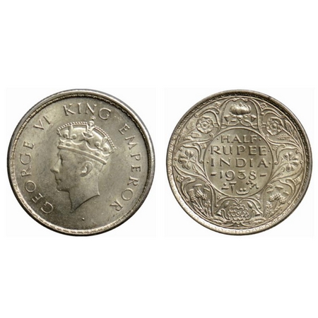 George VI, Silver ½ Rupee, 1938, Bombay Mint, A/I, dot, Type I, milled edge. GK 1294. Extr