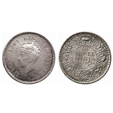 George VI, Half Silver, ¼ Rupee, 1940, Bombay Mint, Type I. GK 1326. Extremely Fine+, Scar
