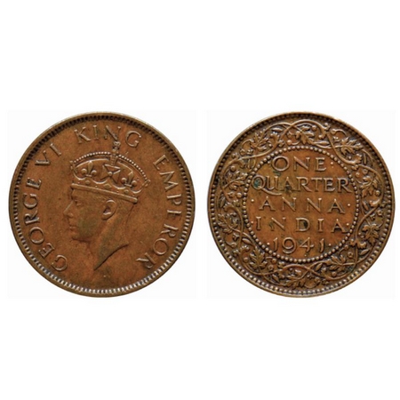 George VI, Bronze Quarter Anna, 1941, Bombay Mint, Type II, dot below numeral 4 of year da