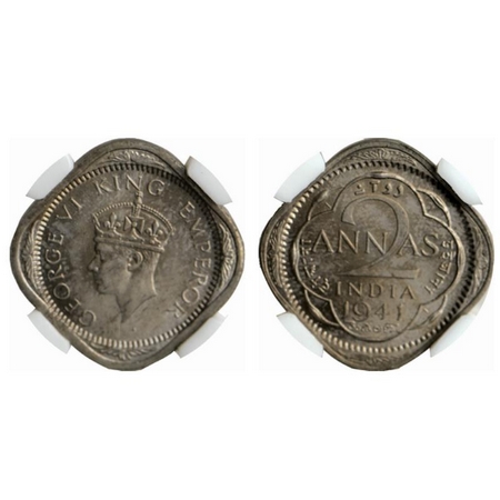 George VI, Copper Nickel 2 Annas, 1941, Calcutta Mint, Type II. GK 1357. NGS Slabbed. MS 6