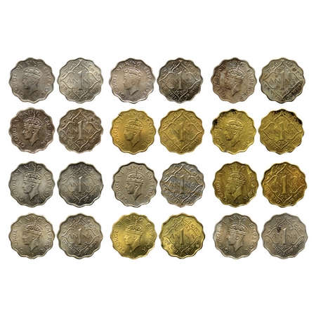 George VI, Copper/Brass Nickel 1 Anna (12 Coins), 1939 Calcutta Type I (2), 1940 Calcutta 
