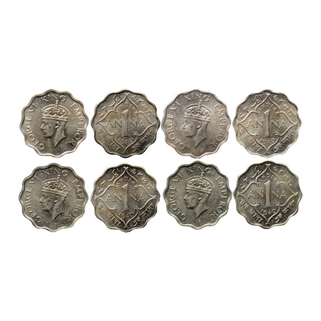 George VI, Copper Nickel 1 Anna (4 Coins), Calcutta Mint 1940, Type II. No dot. GK 1385. A