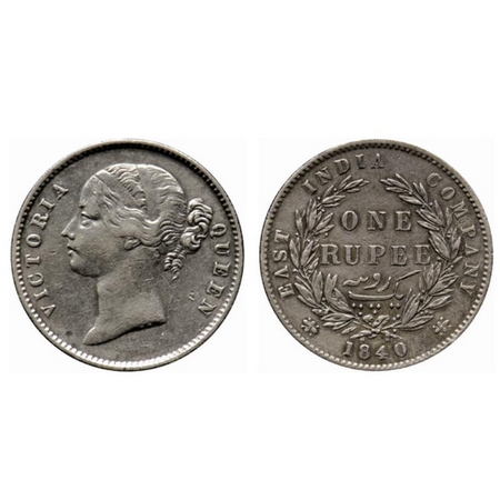 Victoria Queen, Silver Rupee, 1840, Divided Legend, Calcutta Mint, W.W. raised, 29 berries