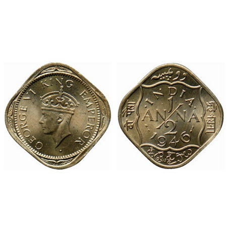 George VI, Copper Nickel ½ Anna, 1946 Bombay Mint, tiny diamond shape pyramids on both sid