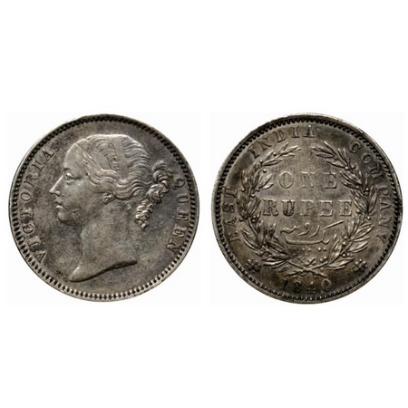 Victoria Queen, Silver Rupee, 1840 Divided Legend, Madras Mint, W.W. 'B' raised, 28 Berrie