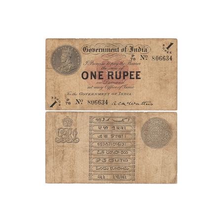 British India, George V, 1 Rupee, 1917. Signed by A.C Mcwatters, Serial No P 78 806634. J&