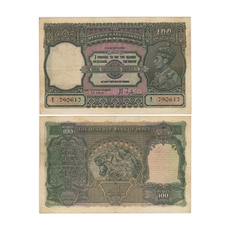 British India, George VI, 100 Rupees, (1938). Cawnpore, Signed by J.B Taylor, black Serial