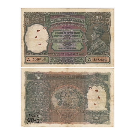 British India, George VI, 100 Rupees, (1938). Bombay, Signed by C.D Deshmukh, black Serial