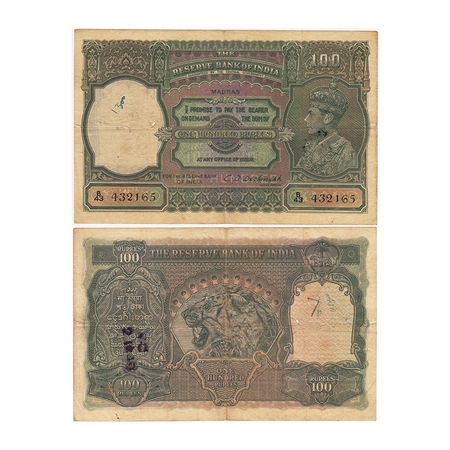 British India, George VI, 100 Rupees, (1938). Madras, Signed by C.D Deshmukh, black Serial