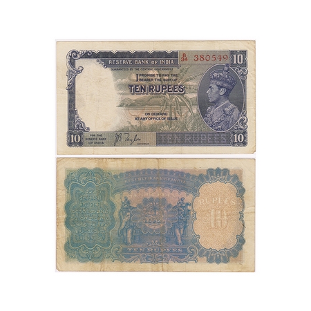 British India, George VI, 10 Rupees, (1938 AD issue) Signed by J.B Taylor, Red Serial No B