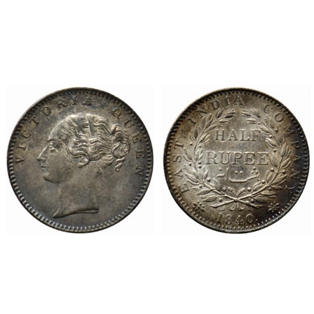 Victoria Queen, Silver ½ Rupee, 1840, Continuos Legend, Bombay Mint, A/1, (9L + 10R Berrie