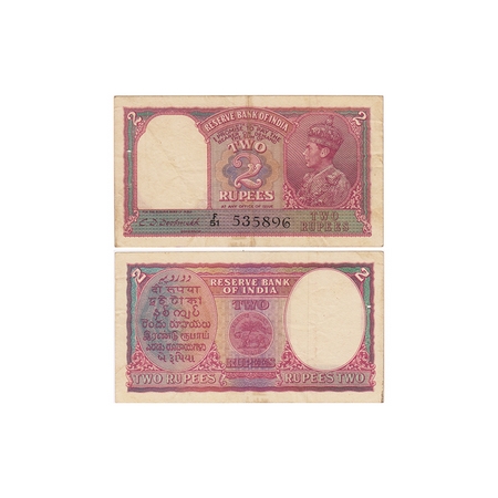 British India, George VI, 2 Rupees, (1943). Signed by C.D Deshmukh, Black Serial No F 51 5