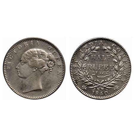 Victoria Queen, Silver ½ Rupee, 1840, Continuos Legend, Bombay Mint, A/I, (9L + 10R Berrie