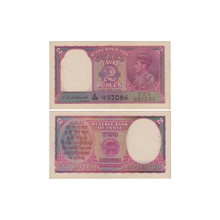 British India, George VI, 2 Rupees, (1943). Signed by C.D Deshmukh, Black Serial No C 93 9