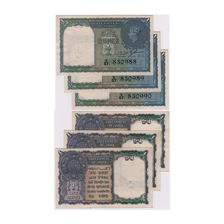 British India, George VI, 1 Rupee (3 Notes consecutive serials), (1940). Signed by C. E. J