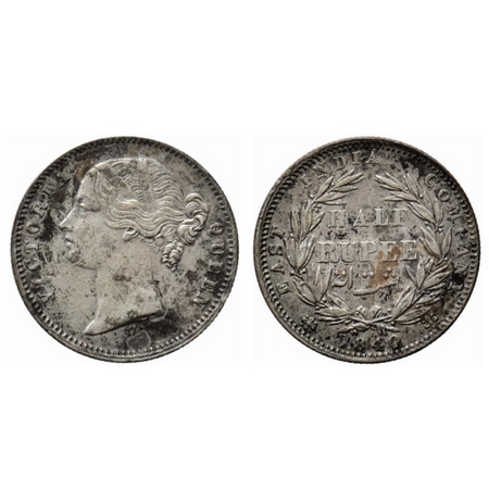 Victoria Queen, Silver ½ Rupee, 1840, Divided Legend, Calcutta Mint, .W.W incused at the t