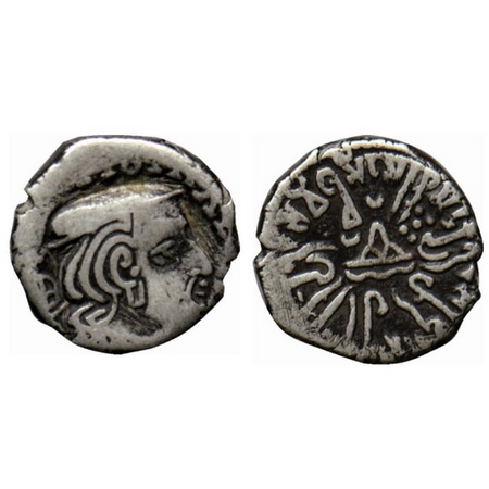 Western Kshatrapas, Visvasimha II s/o Rudrasena II , Silver Drachma, 2.12gm, SE 199, Obv: 