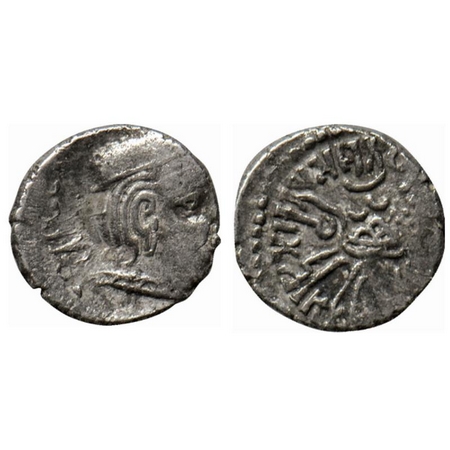 Western Kshatrapas, Bhartrudaman s/o Rudrasena II , Silver Drachma, 2.03gm, SE 211, Obv: B
