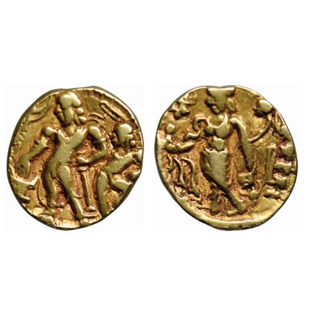 Guptas, Chandragupta II, Gold Dinar, 7.65gm, Parasol/Chhatra Type, Obv: King standing with