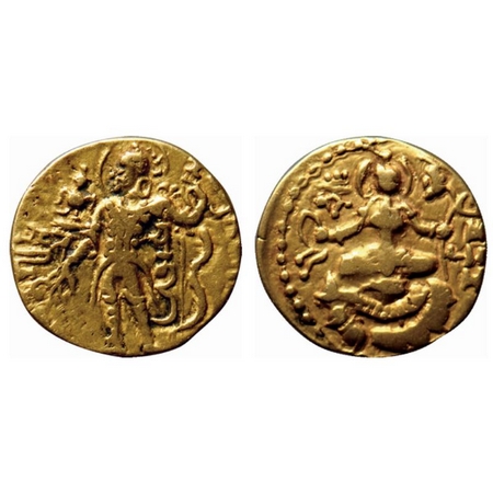 Guptas, Chandragupta II (375-415 AD), Gold Dinar, 7.62gm, Archer Type, Obv: King nimbate, 