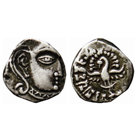 Guptas, Kumaragupta (c. 414-455 AD), Silver Drachm, 2.11gm, Obv: Bust of king facing to ri
