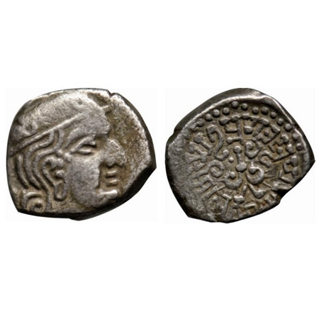 Guptas, Kumaragupta I, silver drachma, 1.91gm, Obv: Head of king right with double crescen