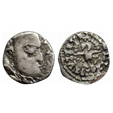 Guptas, Kumaragupta I, Silver drachma, 1.88gm, Obv: Head of king right, Rev: Stylized peac
