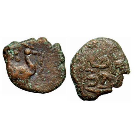 Guptas, Kumaragupta, Copper: 2.00gm, Obv: Peacock facing right holding grapes in beak as f