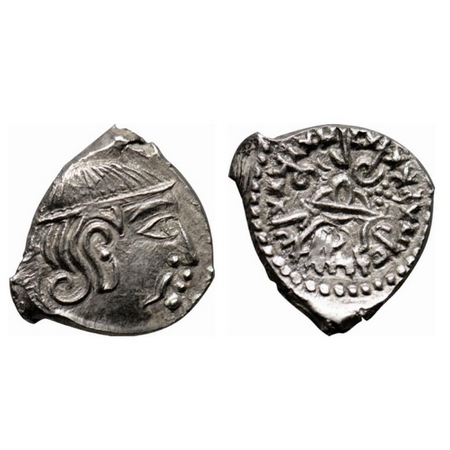 Traikutakas, Vikramasena, Silver Drachma, 2.09gm, Obv: Bust of king facing to right, Rev: 