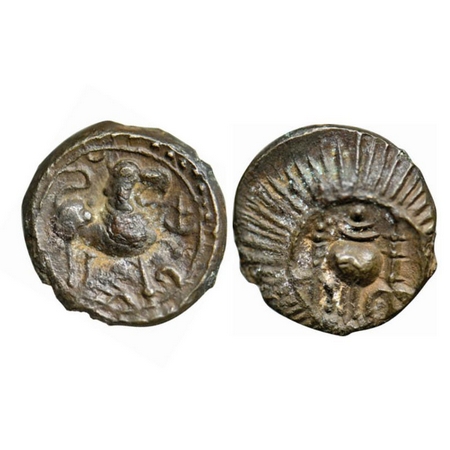 Vishnukundin Dynasty, Andhra Region, Uninscribed type, Copper Base Alloy, 7.68gm, Obv: Lio