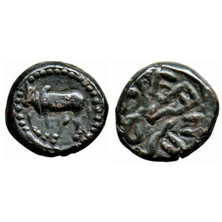 Nagas, Ganapatinaga, Copper, 1.91gm, Obv, standing bull to left within full circular dotte