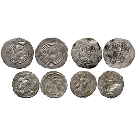 Sassanian Empire, Different Rulers, Silver Drachma (4), Obv: Crowned bust of king facing t