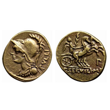 Roman Empire (Foreign), P Maenius Antiaticus M f Gold plated half Denarius. 1.82gm, 132 BC